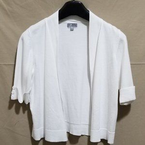 JM Collection  Women's White Open Front 3/4 Sleeve